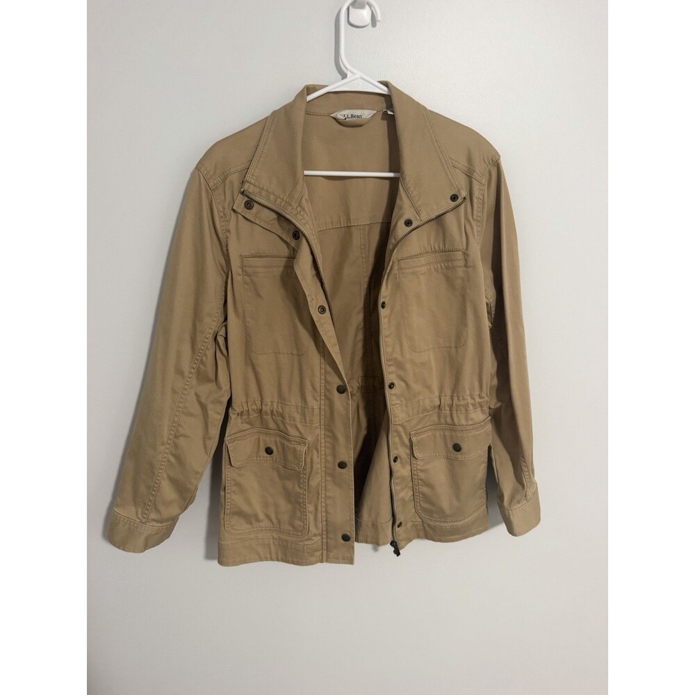 L.L.Bean Utility Field Jacket Tan Drawstring Waist Full Zip Womens Large